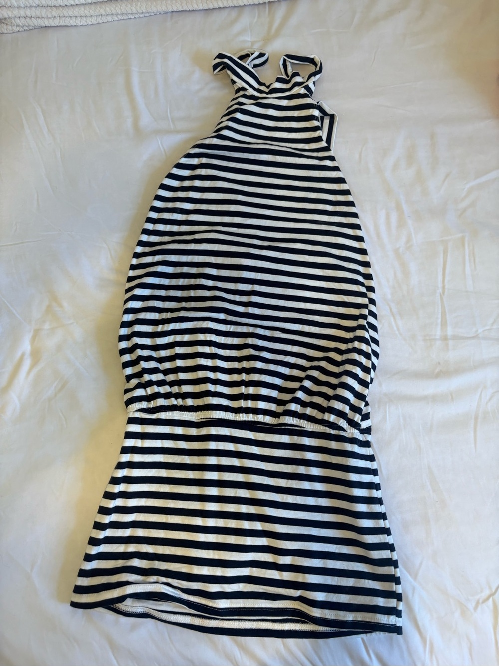 Edikted Navy and White Striped Halter Mini Dress